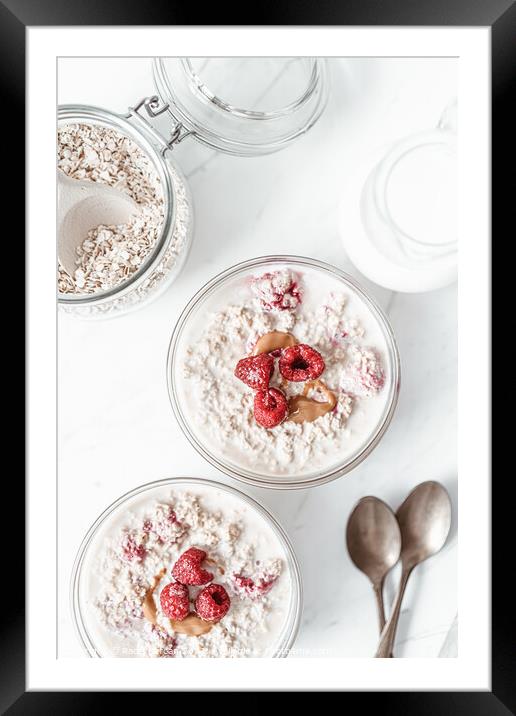 Raspberry Oats And Milk Breakfast Framed Mounted Print by Radu Bercan