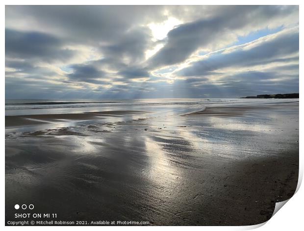 Sunrise on South Shields Beach Print by Mitchell Robinson