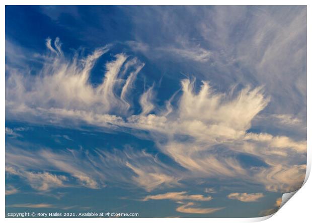 Cirrus cloud against a blue sky Print by Rory Hailes