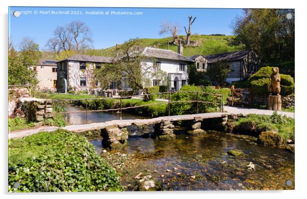 Clapper Bridge over Malham Beck Yorkshire Acrylic by Pearl Bucknall