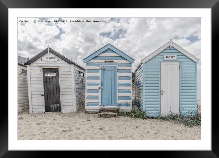 Pastel Beach huts, Southwold Framed Mounted Print by Jo Sowden