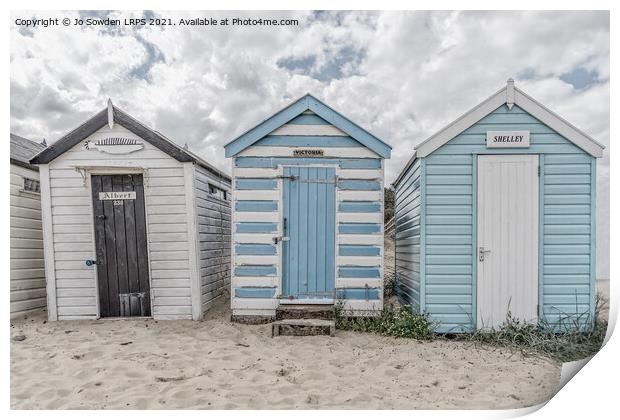 Pastel Beach huts, Southwold Print by Jo Sowden