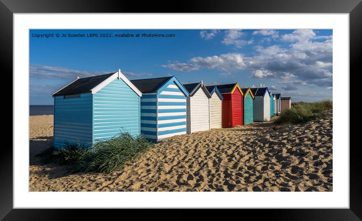 Southwold beach Huts, Late afternoon  Framed Mounted Print by Jo Sowden