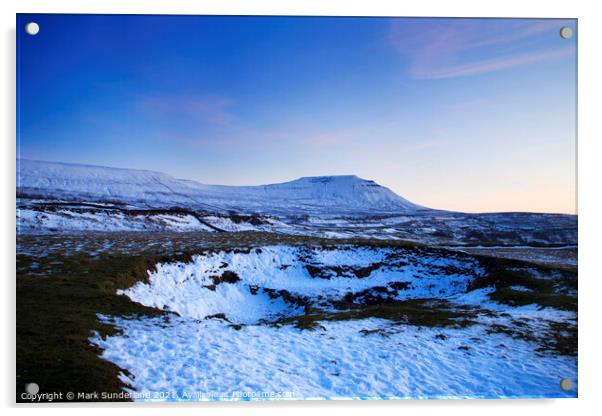 Ingleborough in Winter Acrylic by Mark Sunderland