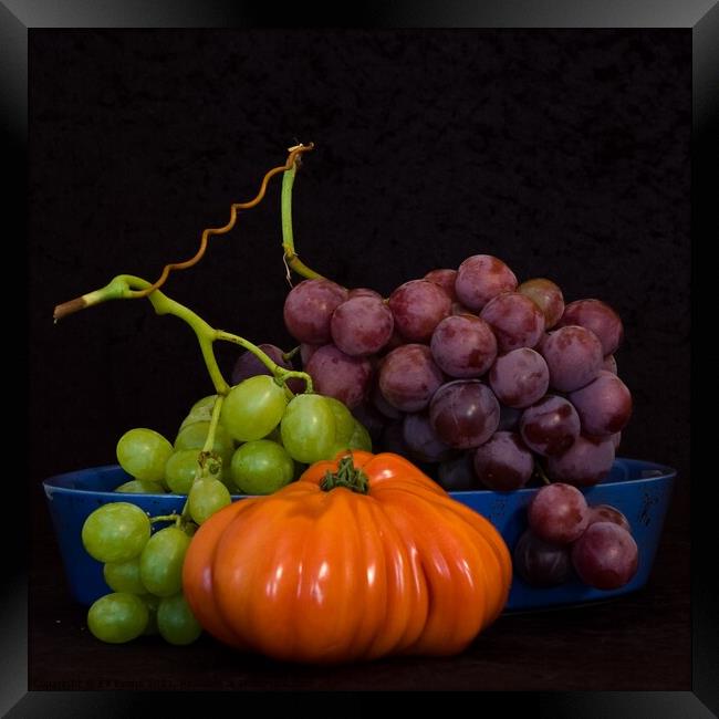 Grapes and Heirloom Tomato Framed Print by Elf Evans