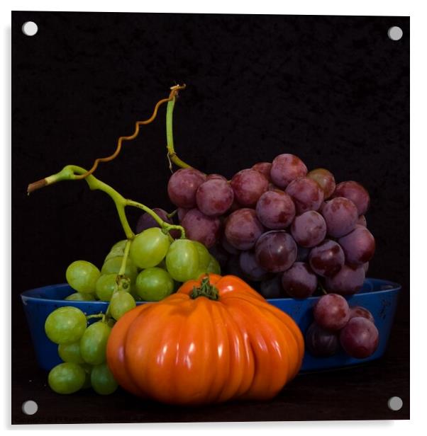 Grapes and Heirloom Tomato Acrylic by Elf Evans