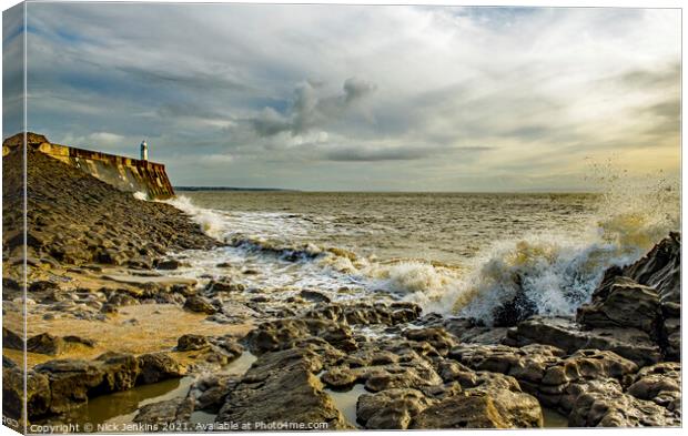 Porthcawl Beach and Pier South Wales in February Canvas Print by Nick Jenkins