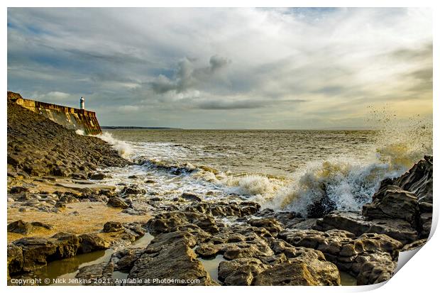 Porthcawl Beach and Pier South Wales in February Print by Nick Jenkins