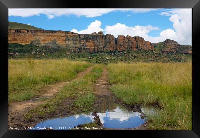 Reflection of sandstone mountains, Golden Gate Highlands National Park, Free Statedoor mountain Framed Print by Adrian Turnbull-Kemp