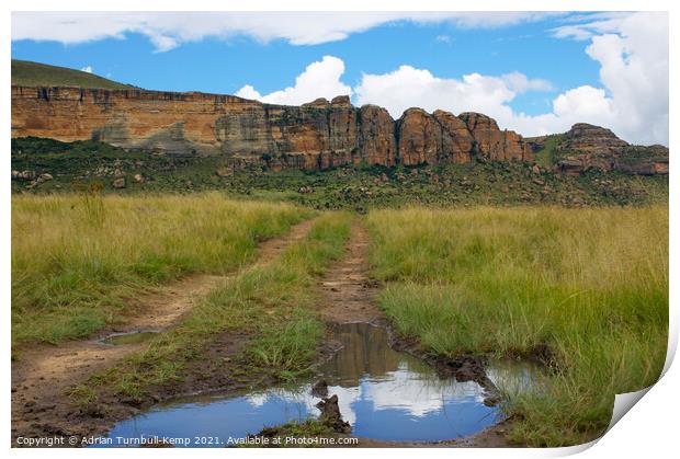 Reflection of sandstone mountains, Golden Gate Highlands National Park, Free Statedoor mountain Print by Adrian Turnbull-Kemp