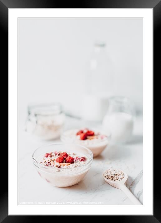 Breakfast Cereal Oats and Raspberries Framed Mounted Print by Radu Bercan