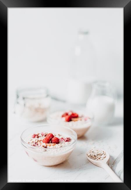 Breakfast Cereal Oats and Raspberries Framed Print by Radu Bercan
