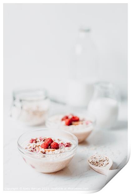 Breakfast Cereal Oats and Raspberries Print by Radu Bercan