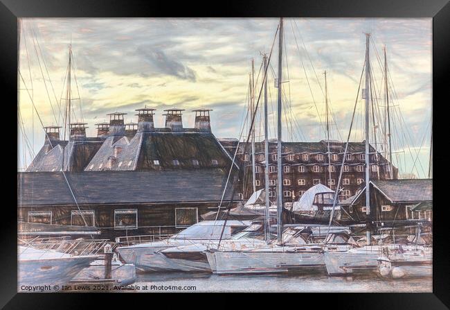 Buildings and Boats on Ipswich Waterfront Framed Print by Ian Lewis
