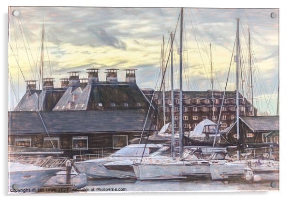 Buildings and Boats on Ipswich Waterfront Acrylic by Ian Lewis