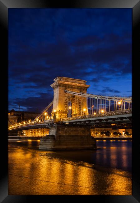 Chain Bridge at Night in Budapest Framed Print by Artur Bogacki