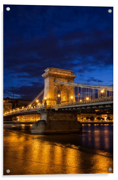 Chain Bridge at Night in Budapest Acrylic by Artur Bogacki