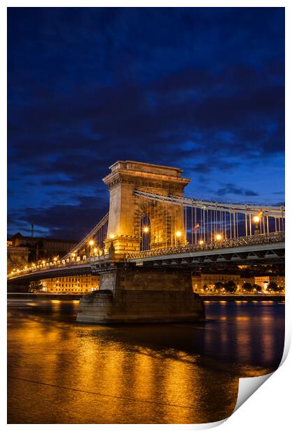 Chain Bridge at Night in Budapest Print by Artur Bogacki