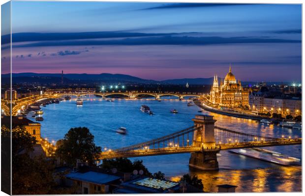 Blue Hour in City of Budapest Canvas Print by Artur Bogacki