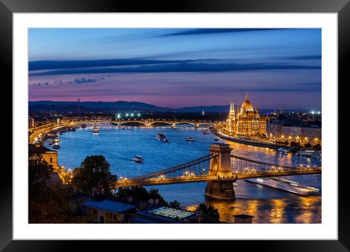 Blue Hour in City of Budapest Framed Mounted Print by Artur Bogacki