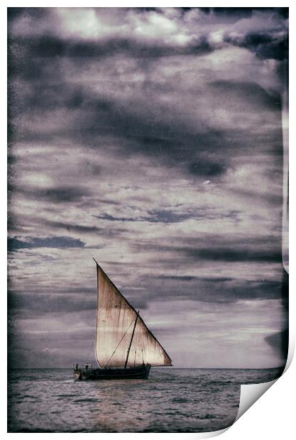 Dhow Sailing on the Indian Ocean Print by Neil Overy