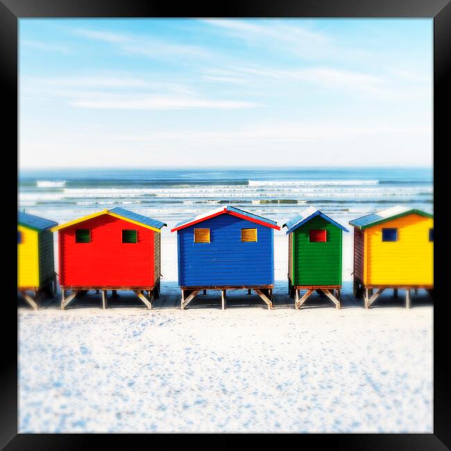 Beach Huts at Muizenberg Beach, South Africa Framed Print by Neil Overy