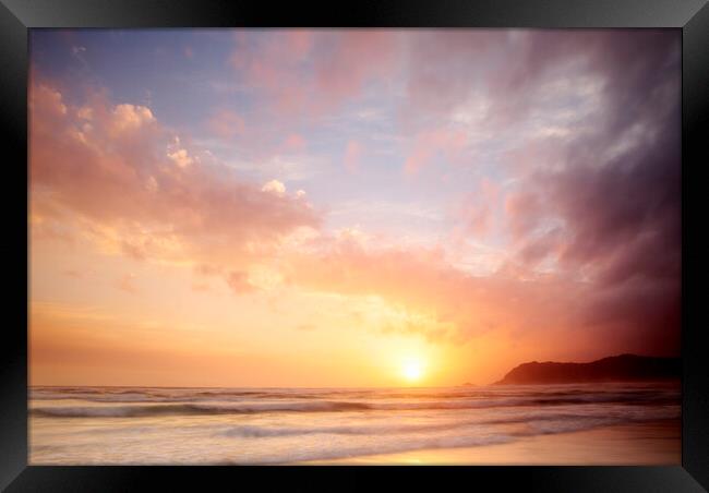 Sunset over Sedgefield Beach, South Africa Framed Print by Neil Overy