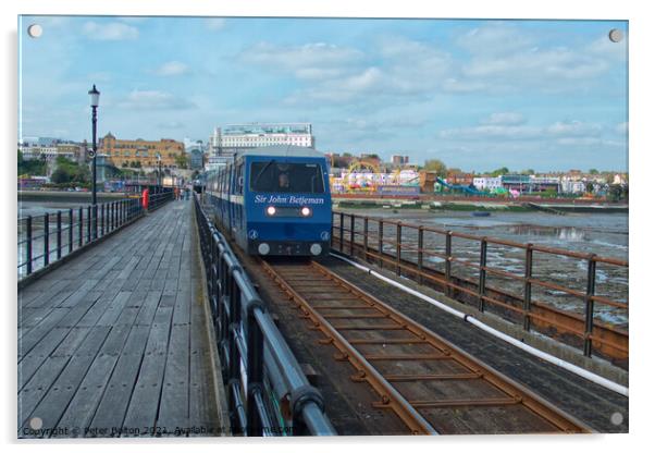 Pier train on Southend on Sea pier, Essex, UK. Acrylic by Peter Bolton