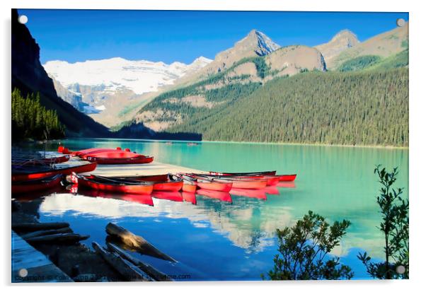 Canoes on Lake Louise Acrylic by Colin Chipp