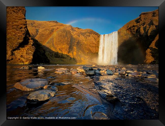 Iceland Waterfall at Sunset in Skógafoss Framed Print by Danny Wallis