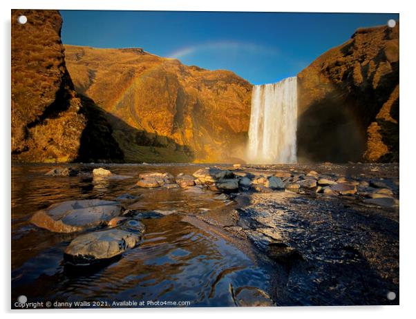 Iceland Waterfall at Sunset in Skógafoss Acrylic by Danny Wallis