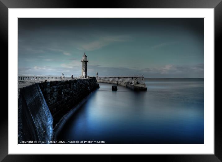 Whitby harbour blue hour. 439 Framed Mounted Print by PHILIP CHALK