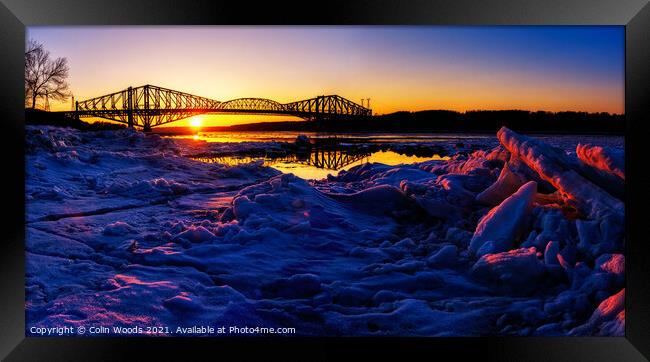 Last light on the ice pack on the St Lawrence River Framed Print by Colin Woods