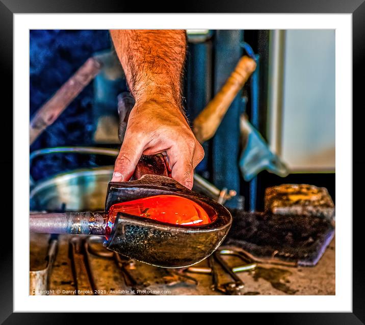 Glass Blower Working Hot Glass Framed Mounted Print by Darryl Brooks