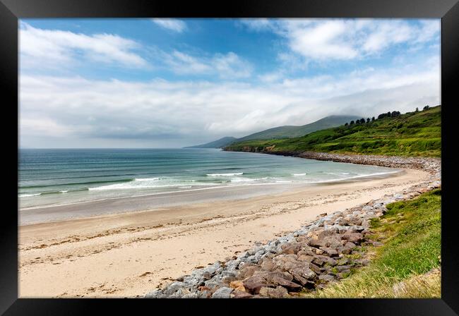 Natural beach of Ireland in the Atlantic Ocean with farm pasture Framed Print by Thomas Baker