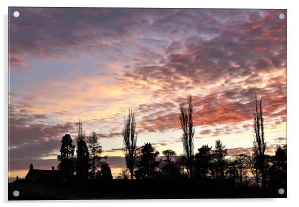 Sunset with mackerel sky. Acrylic by mick vardy