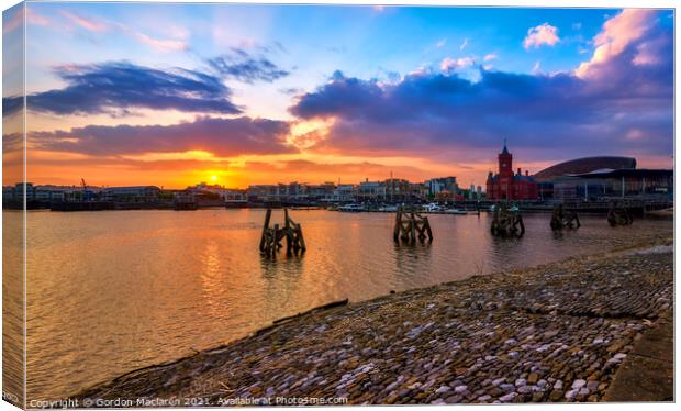 Awesome Sunset over Cardiff Bay  Canvas Print by Gordon Maclaren