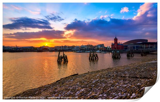 Awesome Sunset over Cardiff Bay  Print by Gordon Maclaren