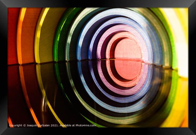 Rainbow colored wooden rainbow montessori blocks set for organiz Framed Print by Joaquin Corbalan