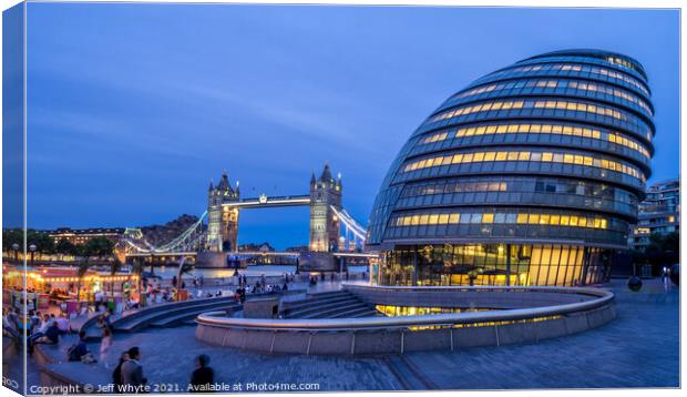 London City Hall and Tower Bridge Canvas Print by Jeff Whyte