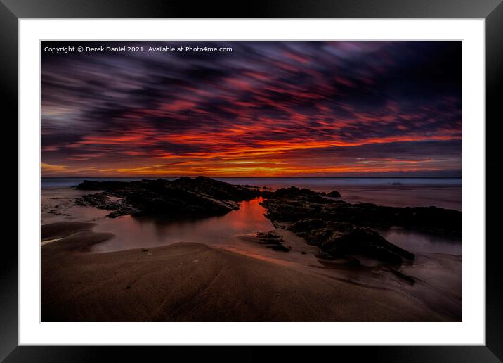 Fiery Red Sunset at Crooklets Beach, Bude Framed Mounted Print by Derek Daniel