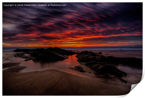 Fiery Red Sunset at Crooklets Beach, Bude Print by Derek Daniel