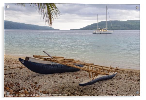 Outrigger Canoe - Efate Island Acrylic by Laszlo Konya