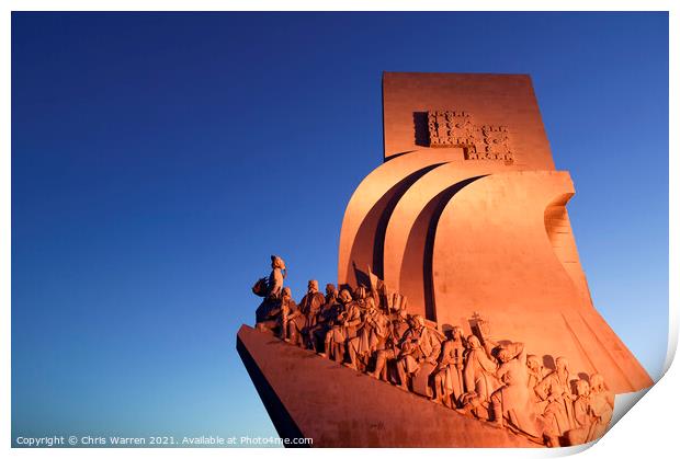 Monument to the Discoveries Lisbon Portugal twilig Print by Chris Warren