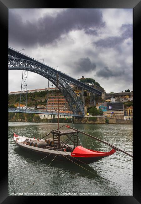 Boat and bridge Framed Print by Vicente Sargues