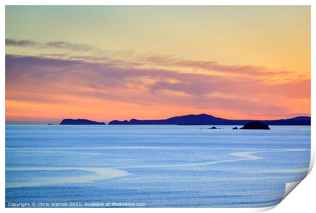 Sunset over St Brides Bay Pembrokeshire Print by Chris Warren