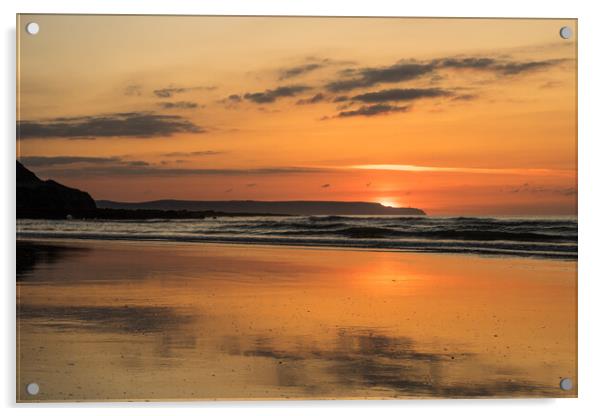 Golden sunset at Westward Ho! Acrylic by Tony Twyman