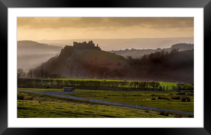 Dusk at Carreg Cennen castle Framed Mounted Print by Leighton Collins