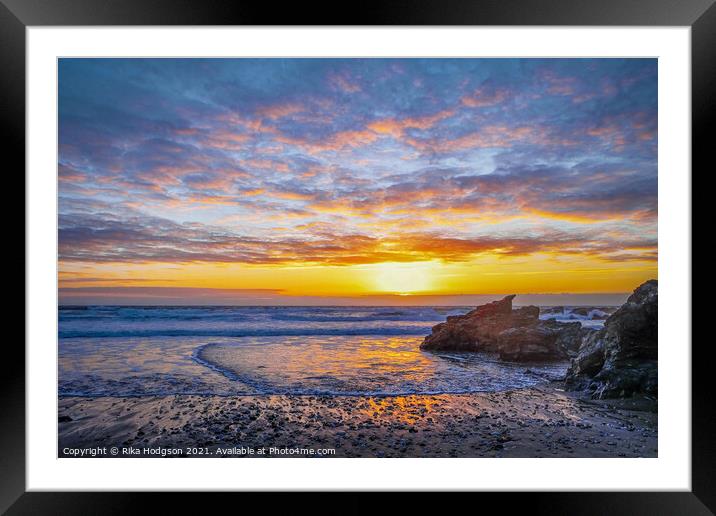 Porthtowan beach Seascape, Cornwall, England Framed Mounted Print by Rika Hodgson