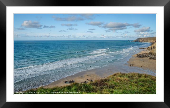 Porthtowan Beach, Seascape, Cornish Coastline  Framed Mounted Print by Rika Hodgson